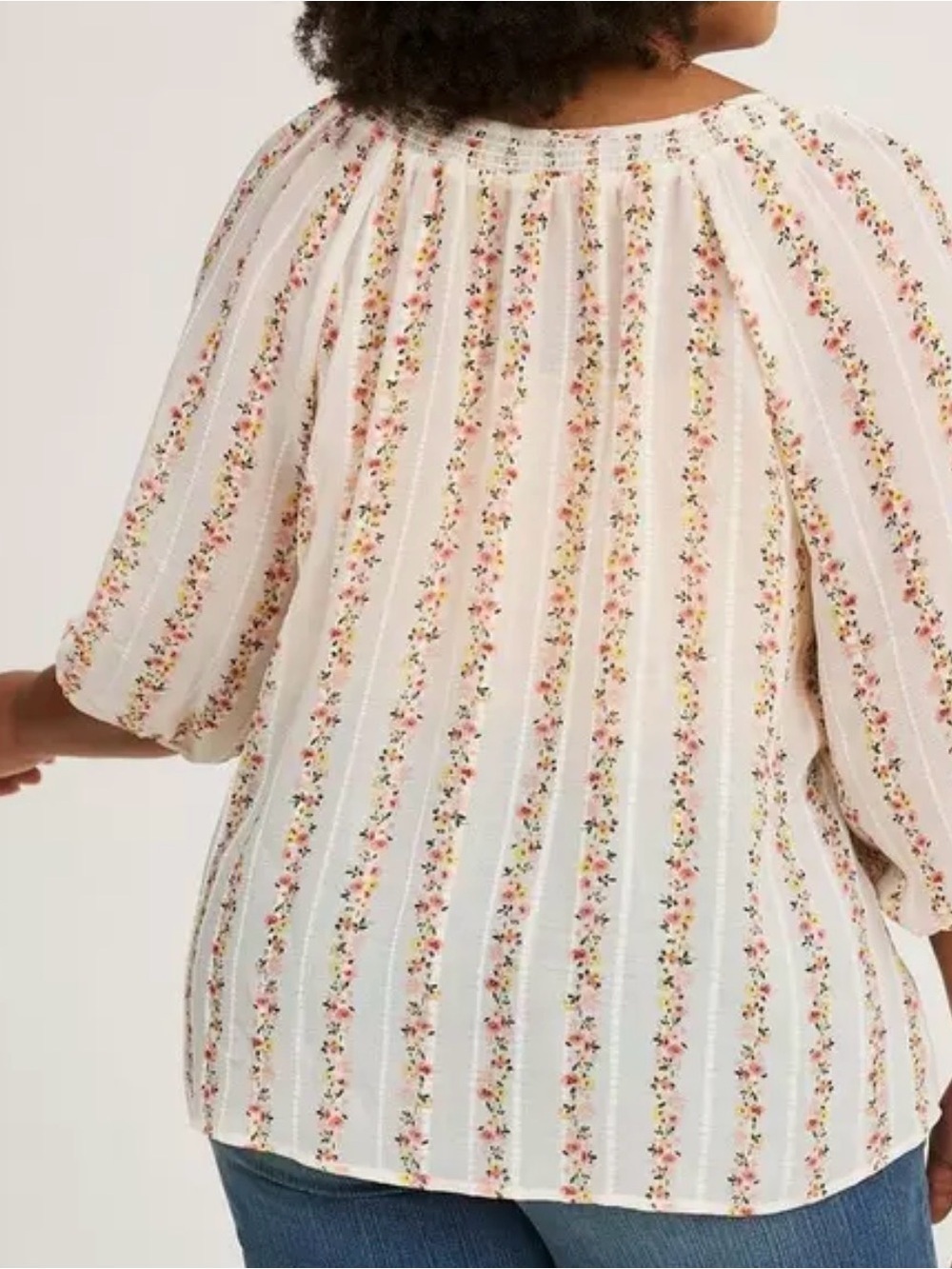 Torrid Floral Stripe Peasant Blouse tie top, slight sheer NWT Size 3X - Picture 4 of 15